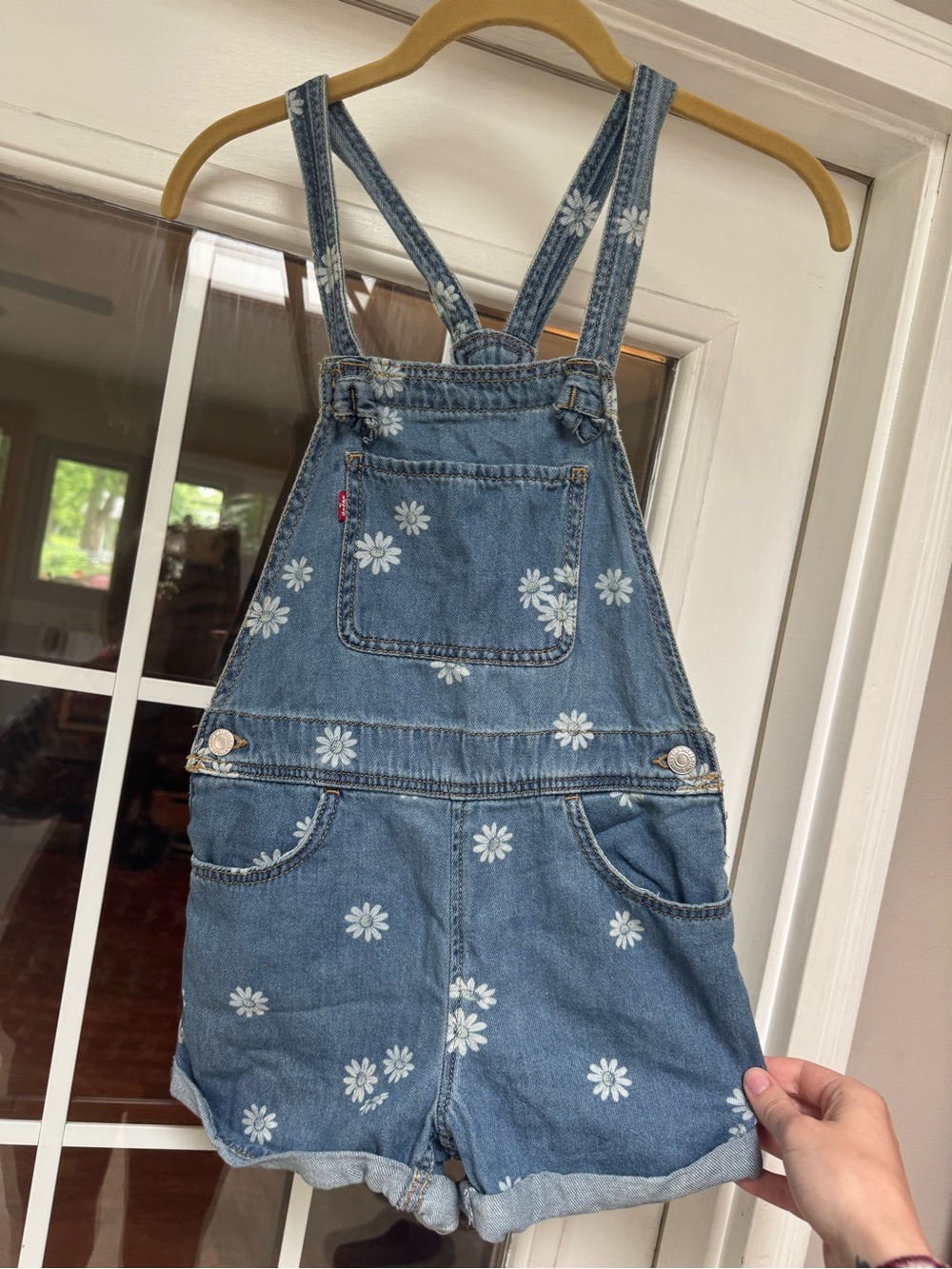 NWT Levi’s Daisy Print Denim Shortalls Girls Size 12 Regular 🌼